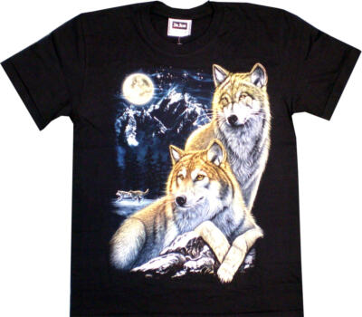 T-Shirt, schwarzes Shirt, Rock-EAGLE-Shirt, Wolf Wölfe Berge Hund -  Gr. XL