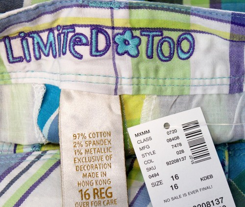 NEW Y2K Limited Too Blue Plaid Shorts sz 16 Regular Blue Green Tie Belt Sparkle - Picture 6 of 6