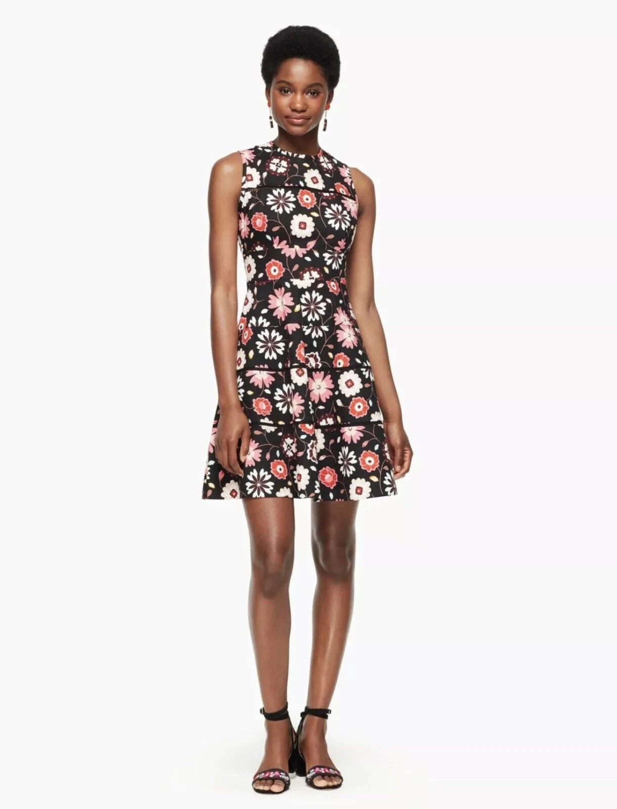 Abito Kate Spade Casa Flora Popeline Nero Elasticizzato Tg00