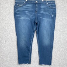 Ava  Viv Jeans Womens 26W Blue Boyfriend Crop Raw Hem Power Stretch Denim