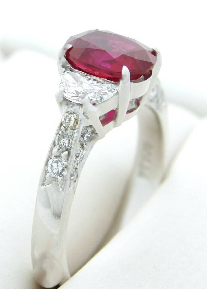 PLATINUM DIAMOND RUBY RING VIBRANT RED RUBY GEMST… - image 5