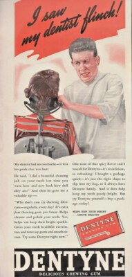 1940 Dentyne Chewing Gum Vintage Print Ad Half Page Ad I Saw My Dentist Flinch