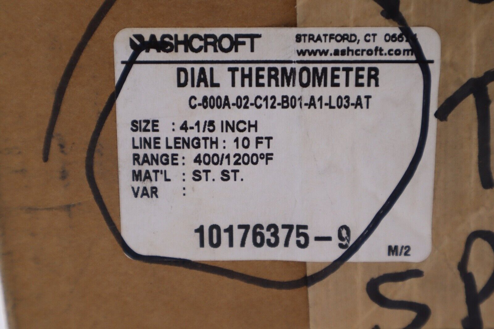 ASHCROFT DIAL THERMOMETER C-600A-02-C12-B01-A1-L03-AT #2368