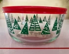 Pyrex Glass Storage Bowl with Lid Holiday Green Christmas Tree 1 QT 950 ml 7201