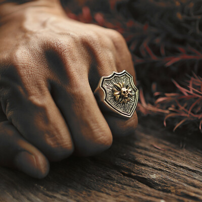 LISNION 925 Sterling Silver Shield Cross Ring | Handmade Biker Punk Rock Ring For Men | Heavyweight & Sizes 7-15