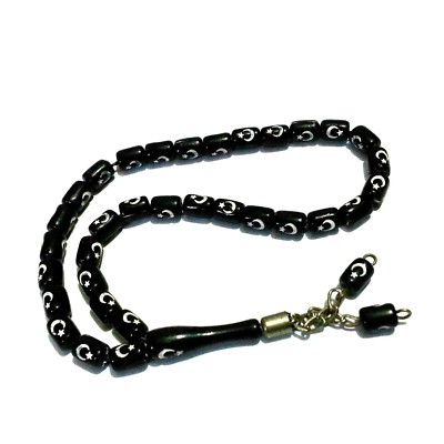 Islamische Gebetskette Tesbih - 33 Onyx & Hämatit Perlen 8mm Muslimischer Rosenkranz