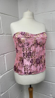 Pretty Little Thing rosa Satin Blumendruck Korsett Top neu mit Etikett Größe 16. PB