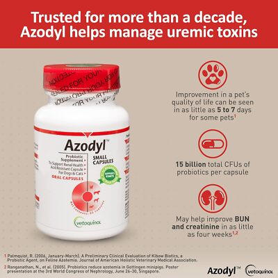 Vetoquinol Azodyl Kidney Health Supplement for Dogs & Cats, 90ct