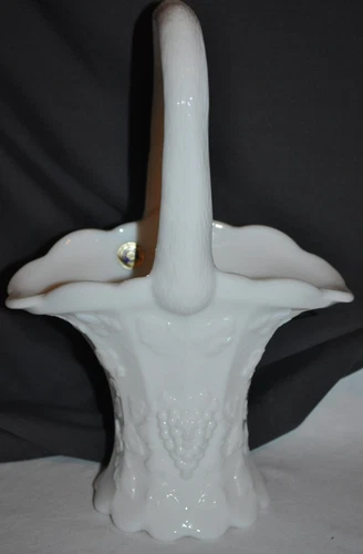 Vintage Westmoreland White Milk Glass Large 11" Paneled Grape Handle Basket
