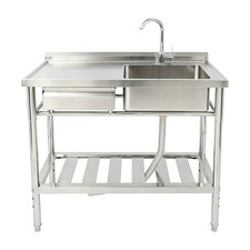Commercial Stainless Steel Sink 39" W/Drawer, 304 Steel, Free Standing Left Side