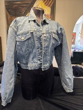 Vintage Esprit Blue Cropped Denim Jean Trucker Jacket Button USA Small - Medium