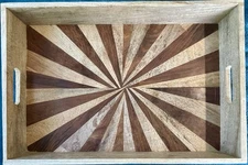 VINTAGE MCM WOOD INLAY SERVING TRAY! STARBURST MARQUETRY STARBURST MID CENTURY