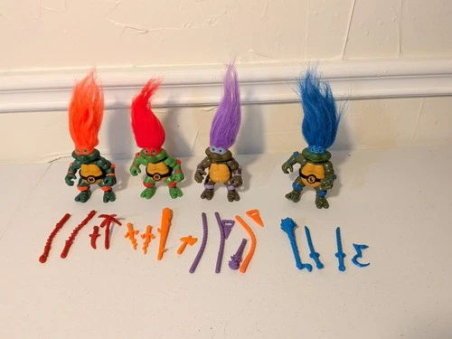 Vintage TMNT 1993 Teenage Mutant Ninja Turtles  TROLLS - Set Of 4 + Accessories