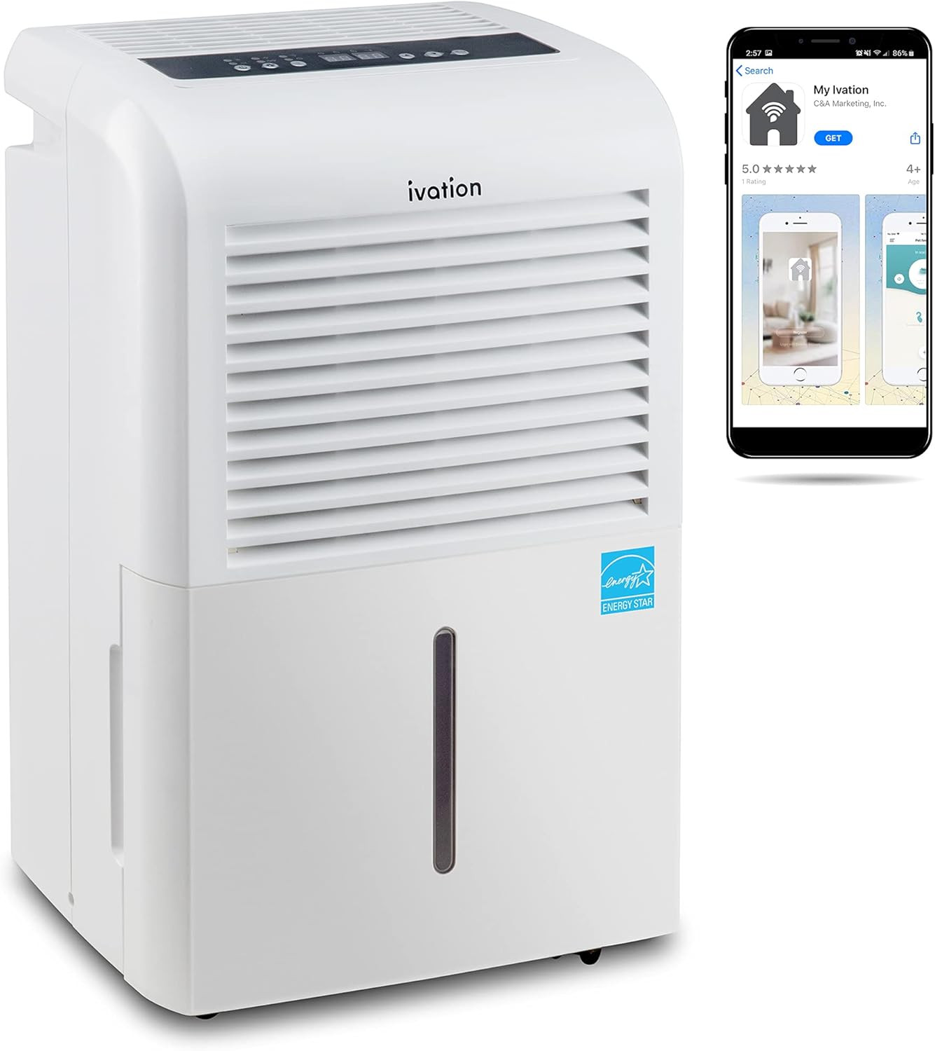 Ivation - 4,500 Sq Ft Smart Wi-Fi Energy Star Dehumidifier with Pump, Hose Connector, Wheels & More - White - Thumbnail 3