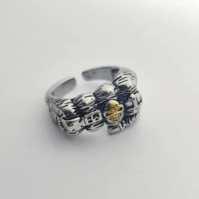 Retro Herren Ring Faustform mit Schädel Silber plattiert verstellbar 3D Ring - Bild 1 von 4