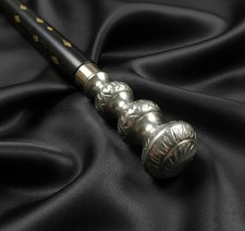 Luxury Handmade Ebony Wood Walking Stick  Silver Victorian Knob Handle Cane