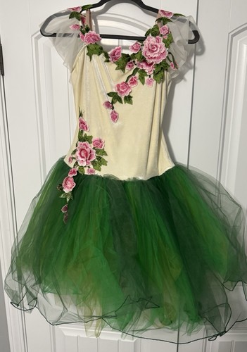Ballet Dance Costume A Wish Come True- Adult L - Beige Leotard W/Green Skirt
