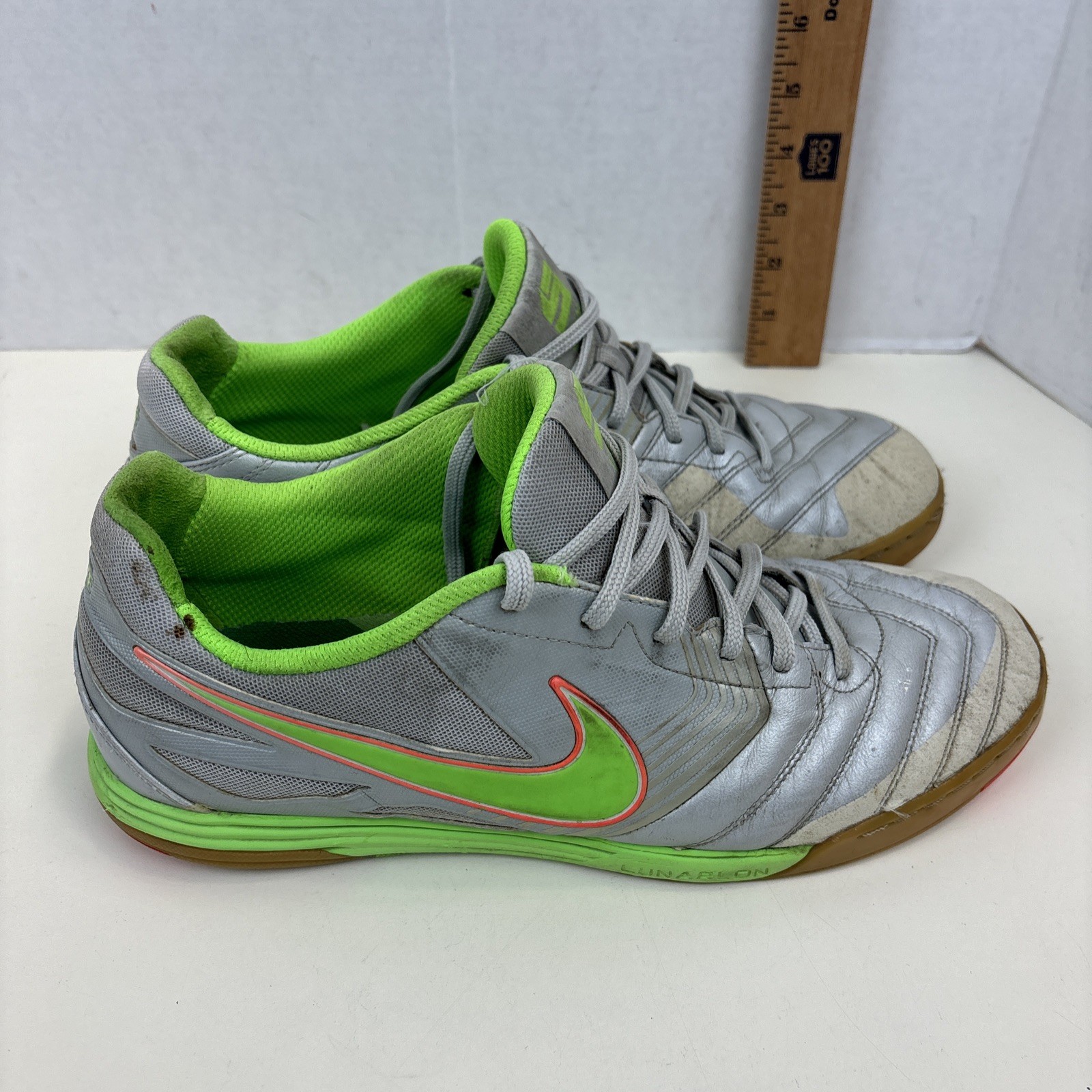 SAOLA Nike Lunargato II scarpe da calcio indoor uomo 11 argento verde suola gomma futbol IC