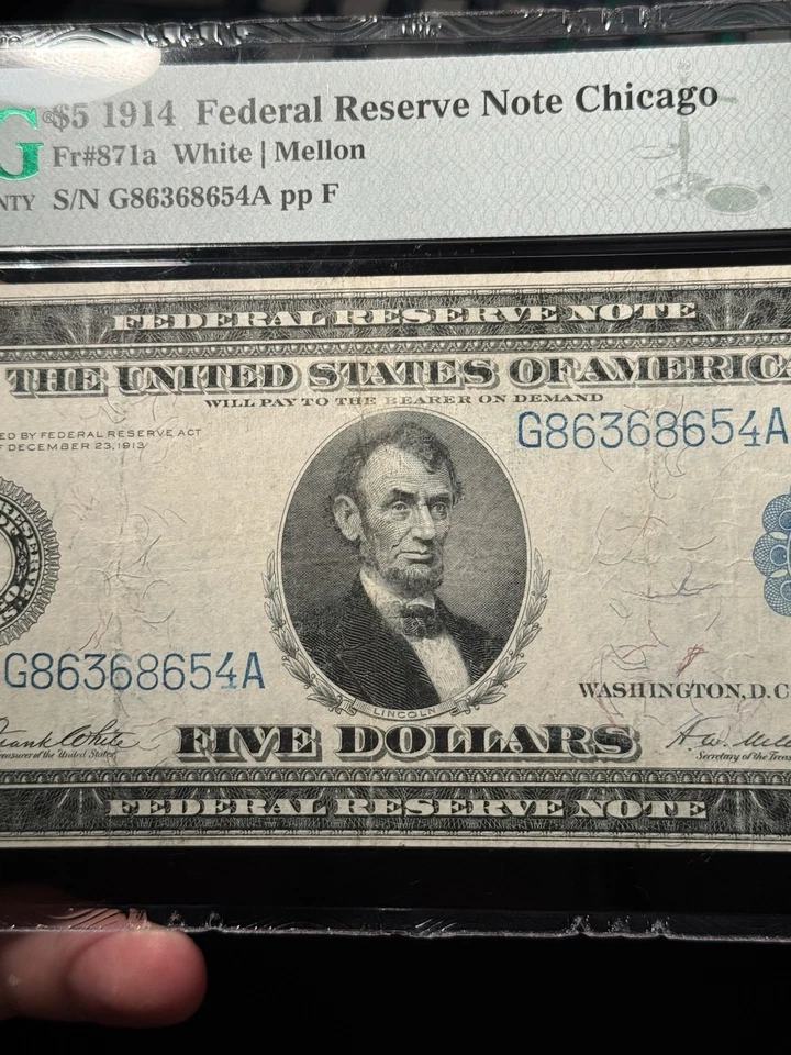 Fr.871a 1914 $5 Five Dollars Federal Reserve Note Chicago, PMG 30 - Image 4 of 4