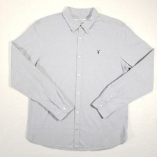 AllSaints Redondo Button Down Shirt Men XL Light Grey Cotton Long Sleeve
