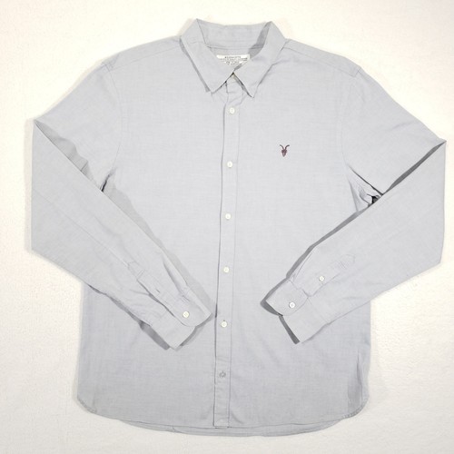 AllSaints Redondo Button Down Shirt Men XL Light Grey Cotton Long Sleeve