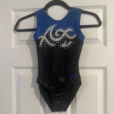 Alpha Factor Gymnastics Leotard Blue And Black With Silver  Rhinestones Size CM