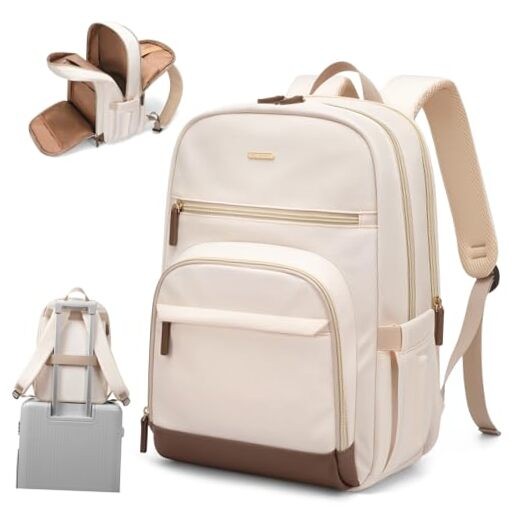 Stylish Beige Laptop Backpack for Women Fits 16 Inch Computers