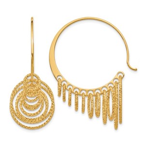 Authentic SS and Gold-plated Polished and Laser-cut Hoop Earrings QLE230