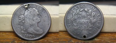 1806 HALF CENT DRAPED BUST TYPE SMALL 6 NO STEMS US COIN