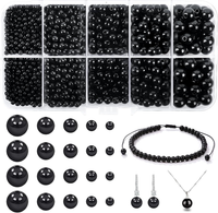 Schwarze Perlen, 1750 StüCk Schwarz Bastelperlen, 4/6/8/10Mm Runde Kleine Perlen