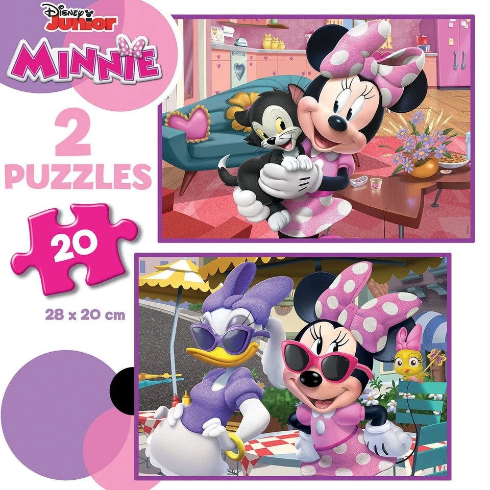 Educa - Puzzle di cartone con 20 pezzi per bambini | Minnie. Set di 2 puzzl SkiS - Immagine 2 di 3