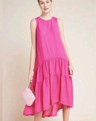Anthropologie Maeve Marlene Tiered Maxi Dress Womens M Hot Pink Sleeveless