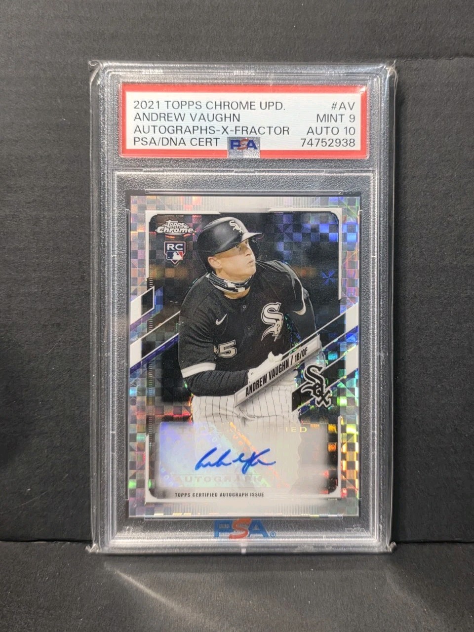 PSA 9 AUTO 10 2021 Topps Chrome X-Fractor /125 Auto Andrew Vaughn RC #CUSA-AV