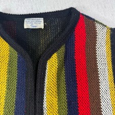 Suéter Vintage Sears Color Rayas Tejido Flecos Tejido Chaleco Años 60 70 Brady Bunch
