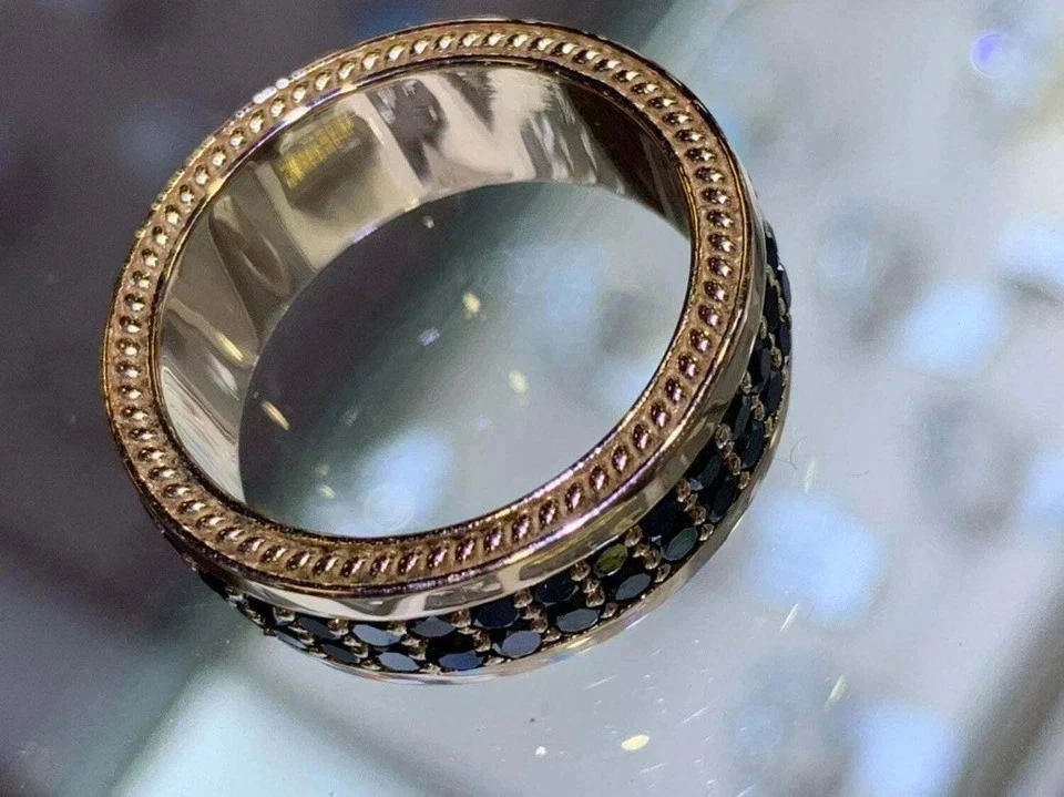 2CT Round Simulated Black Diamond 14K Yellow Gold Plated Men's Wedding Ring Band - Image 4 of 4