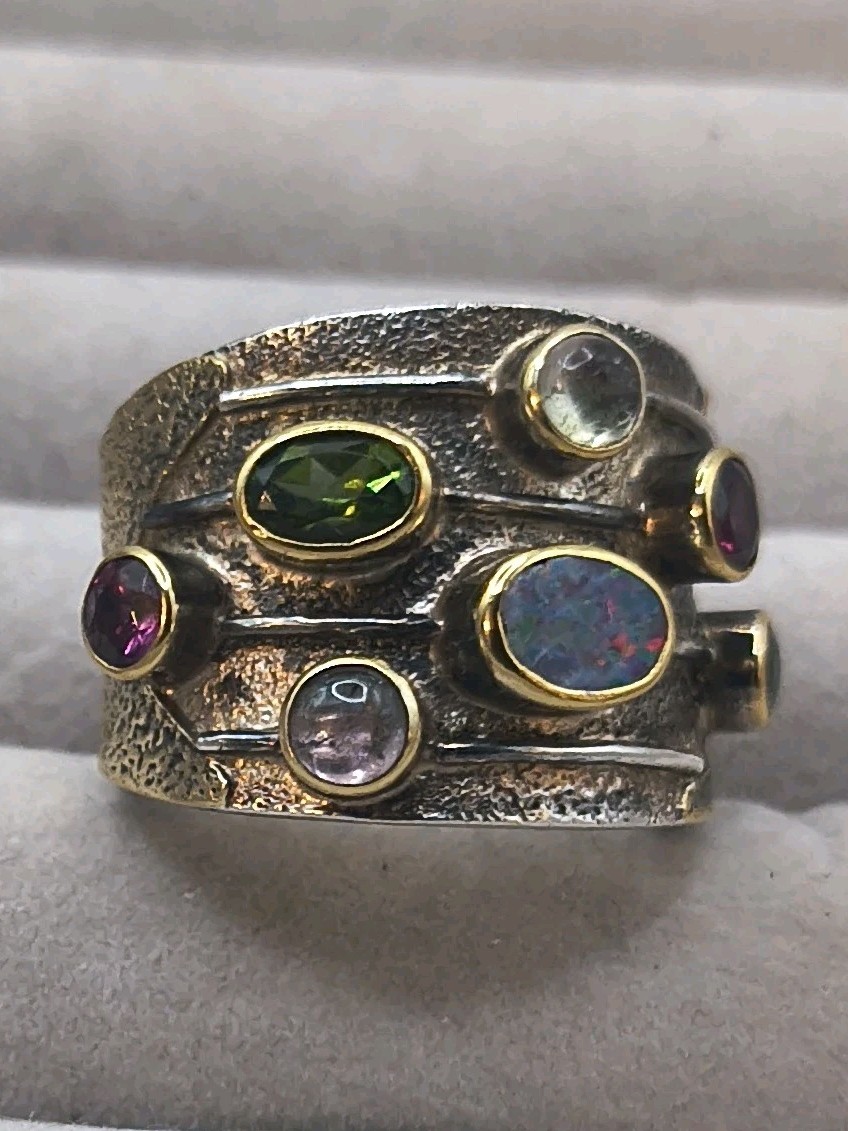 Statement Ring 925 Sterling Silver, Gold Overlay … - image 1