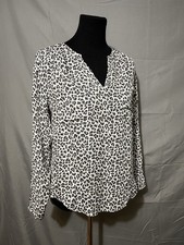 Rebecca Taylor 100 Silk Blouse Leopard Print Long Sleeve White Tan Black Size 4
