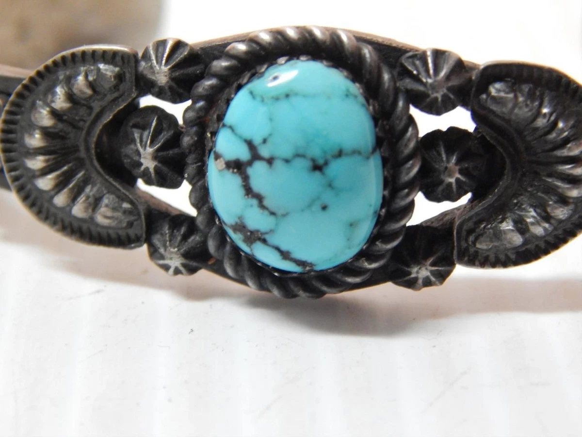 INDIAN JEWELRY NAVAJO sterling バックル 925 D. WHITEGOAT NAVAJO 925 Silver Vintage Turquoise Band Ring Sz 4.5