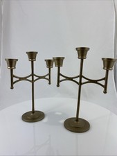 NEW 2 Magnolia Hearth  Home Gold Tone 3-Candle Stick Candelabra 10  h
