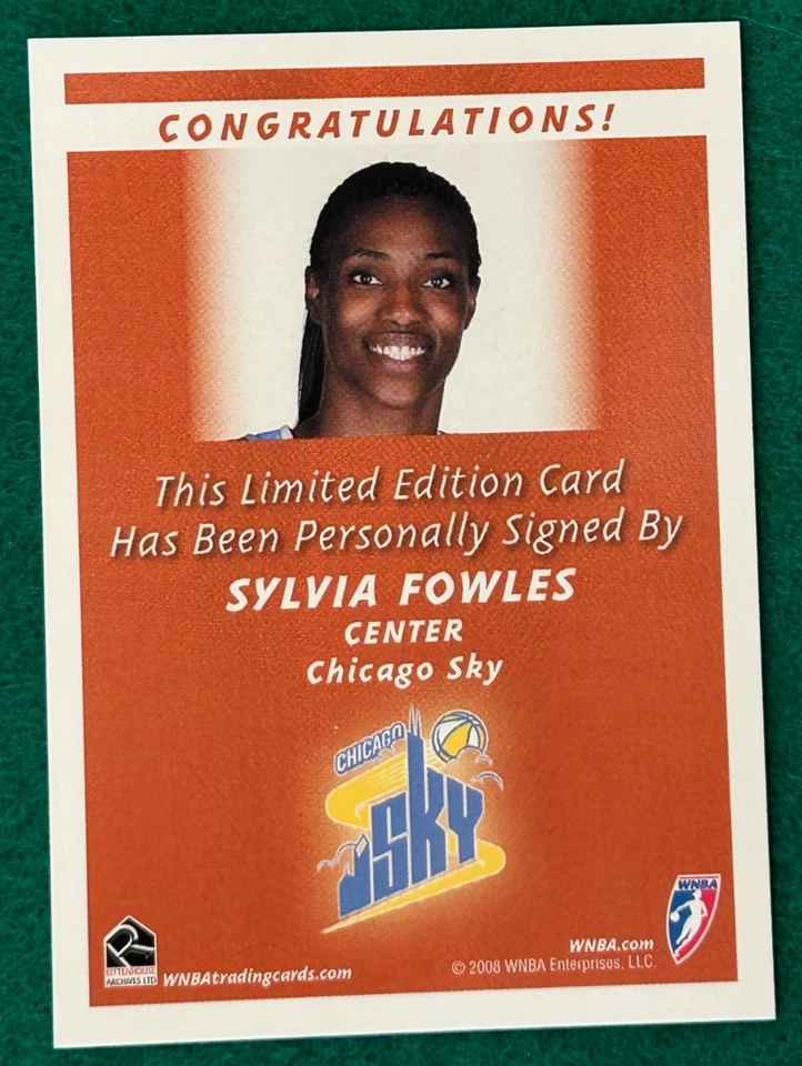SYLVIA FOWLES Auto 2008 WNBA Draft Near Mint to Mint - Image 2 of 2