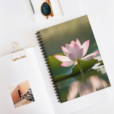 Pink Lotus Blossom Spiral Notebook, Floral Stationery, Gift, Writer's Companion