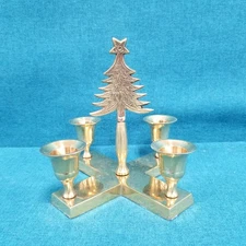 Vintage Brass 4 Arm Christmas Tree Taper Candle Holder Stand 
