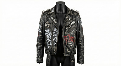 Custom Crust Punk Leather Jacket Spike Studded DIY Style Anarchy Painted Rocker