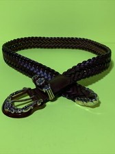 Women s 30 S/M Woven Braided Brown Genuine Leather Belt Decorative Buckle