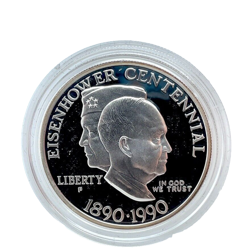 1990-P Eisenhower Centennial 90% Silver Proof Commemorative $1 Dollar in Capsule - Picture 3 of 6
