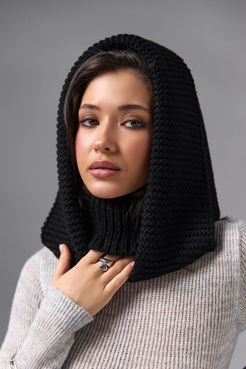 Hooded Scarf Wool Knit Women Warm Winter Neck Warmer Chunky Cowl