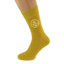 Personalised Stag and 2 Initials Seal Mustard Yellow Socks UK Size 5-12 - N1154