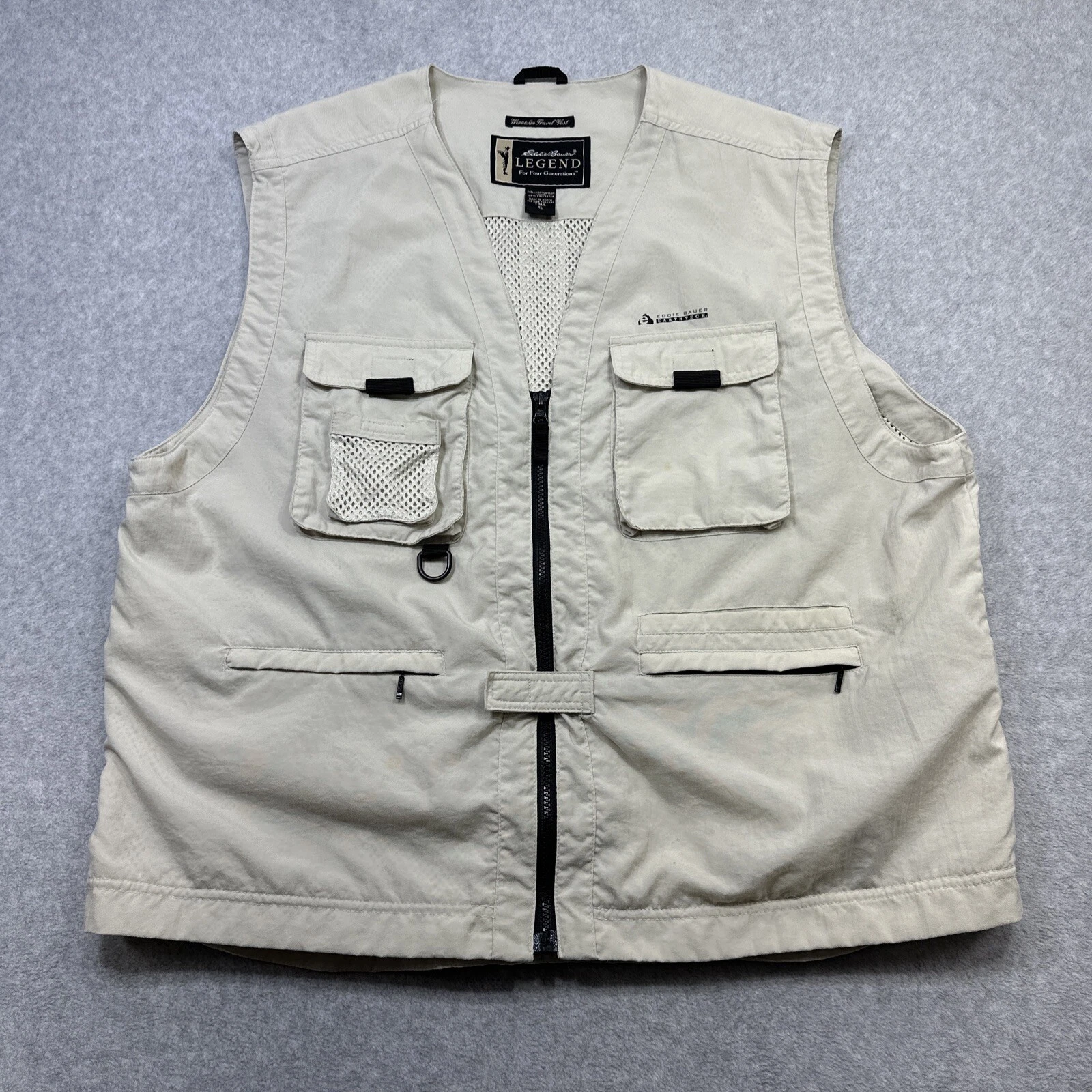Eddie Bauer Legend Vest Men XL Tall Beige Wenatchee Travel Fishing Photography