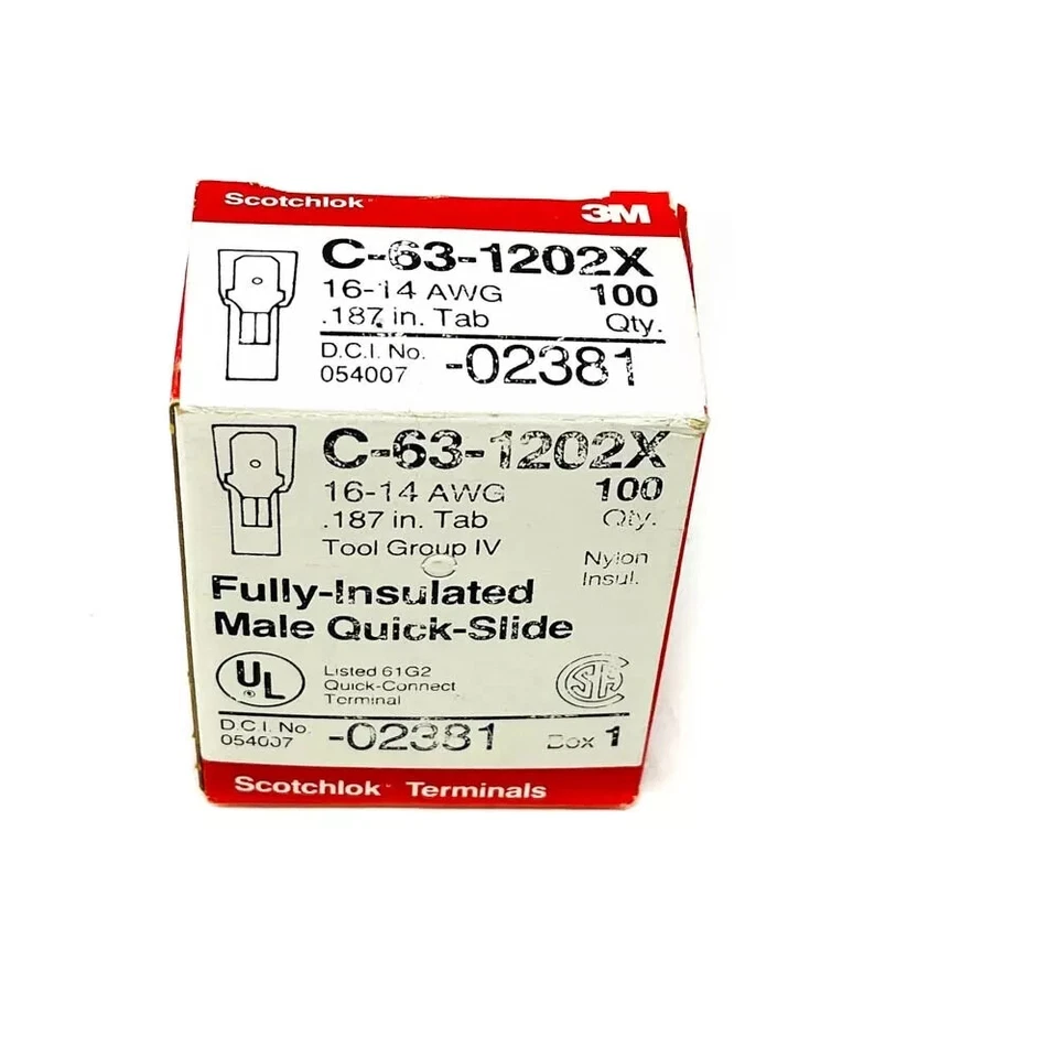100 pcs 3M C-63-1202X Fully Insulated Male Quick Slide MNU14-187DMIX 14-16 AWG - Image 3 of 4