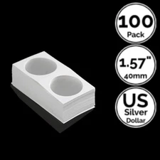 100 Pack 1.57 IN 40 mm 2 x 2 IN Cardboard Coin Flip Holders For US Silver Dollar
